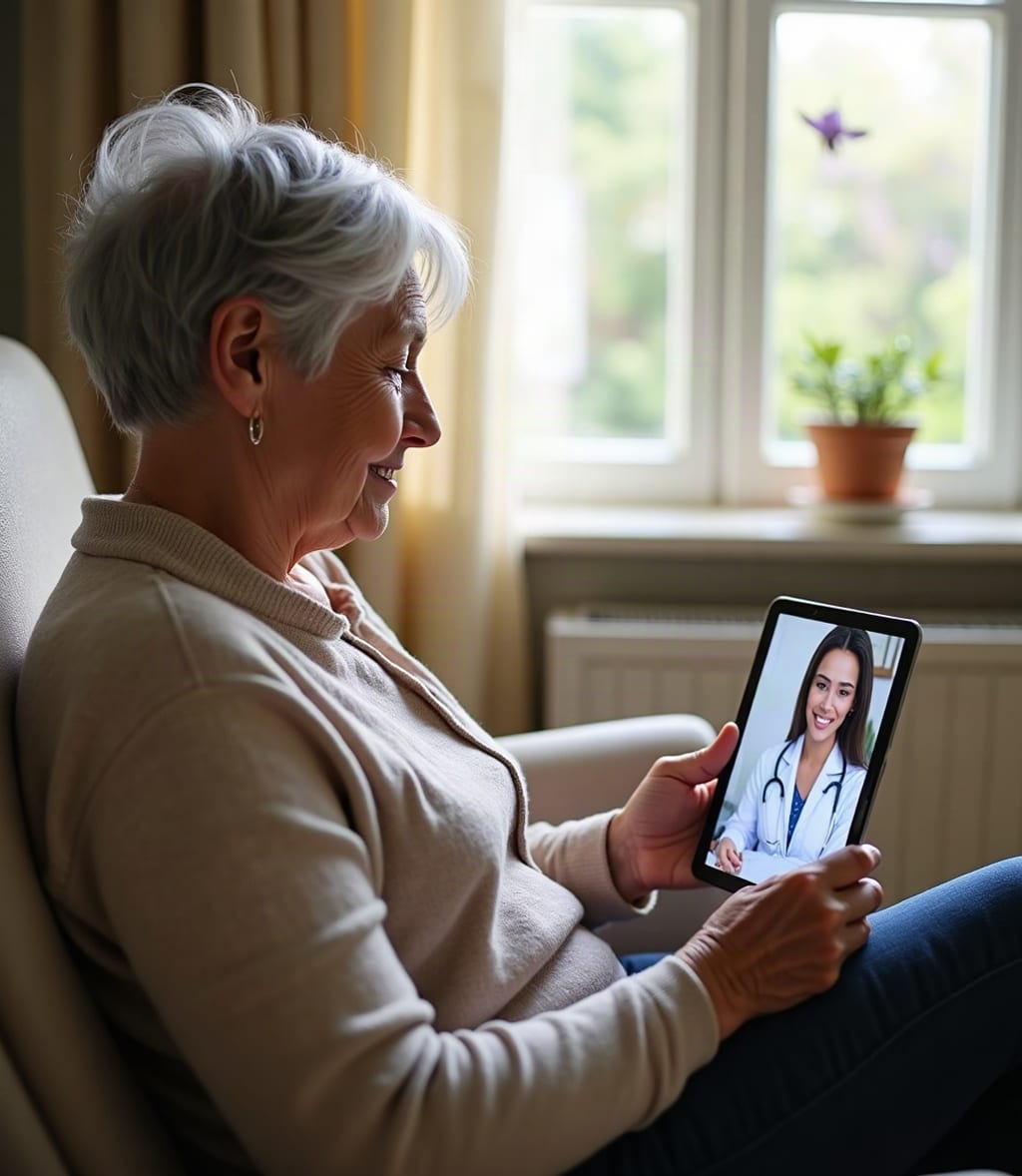 A patient at home having a video appointment with a clinician